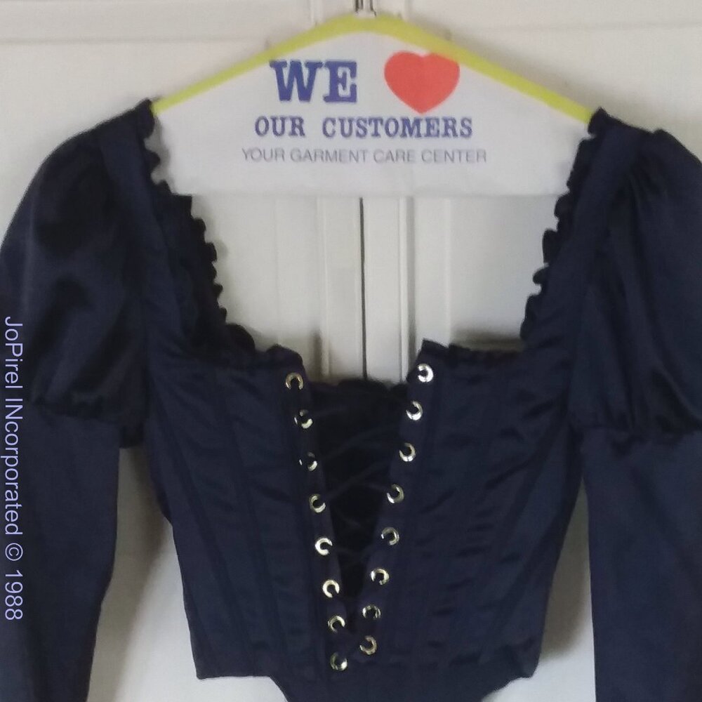 Deep Blue Satin Victorian Corset w Sleeves